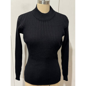 Women's GEORGIOU Black Ribbed wool blend mock Turtleneck fitted Sweater S